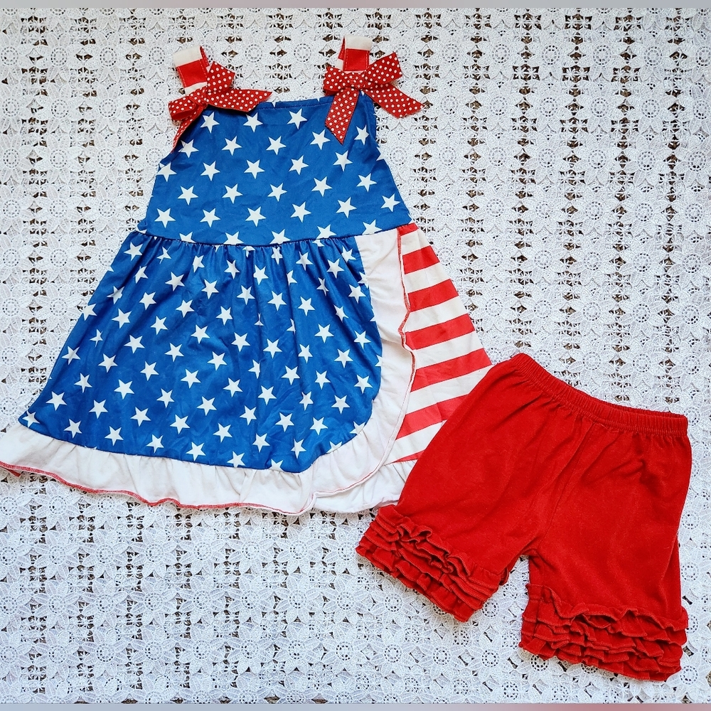 Boutique patriotic ruffle shorts outfit